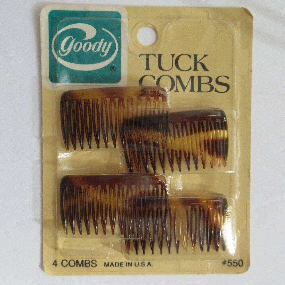 Vintage 1982 Goody Hair Tuck Combs Kant Slip Tortoise 4 Pack USA #550 NOS